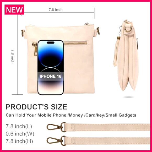 Medium Vegan Leather Crossbody Bag with Tassel, Adjustable Strap, Multiple - Picture 5 of 8